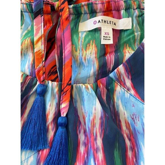 Athleta NWT Ikat Martinique Sleeveless Multi-Color Dress, Tassel Tie Size XS - Picture 4 of 7